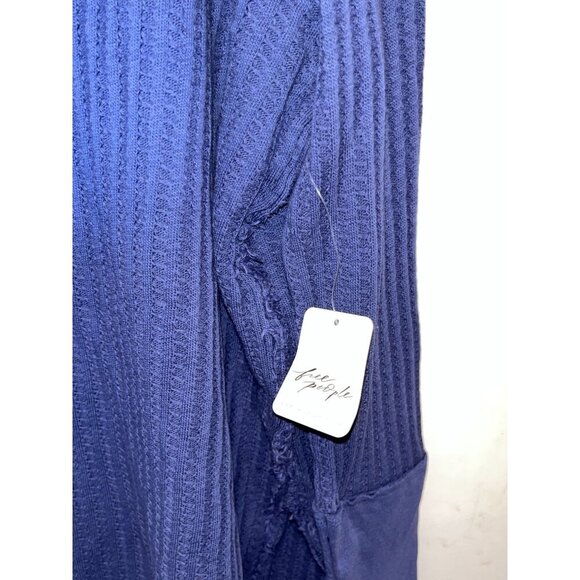 NWT Free People Raymond Thermal Waffle Knit Oversized Pullover Size XS  Blue Blu - Picture 7 of 11